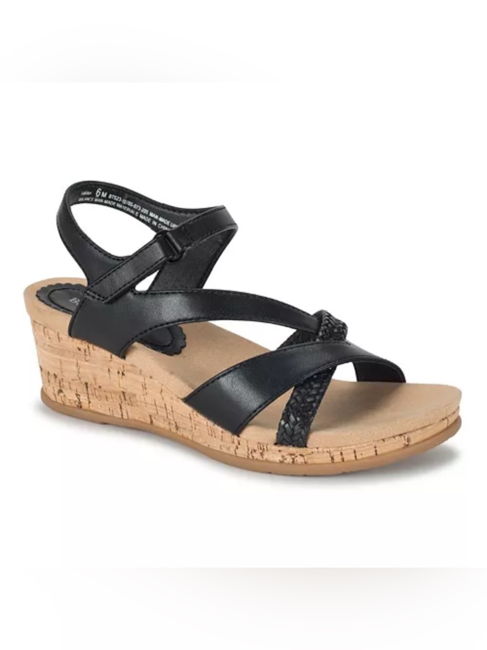 BareTraps Cork Wedge Sandal with Braided Strap, Black -SZ 8.5